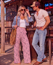 Load image into Gallery viewer, Baha Ranch Pale Pink with Gray Paisley Bandana Wide Leg Pants
