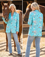 Load image into Gallery viewer, Baha Ranch Turquoise YEEHAW Rhinestone Cowgirl Blazer
