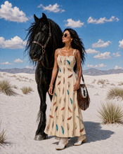 Load image into Gallery viewer, Baha Ranch Country Girl Feather Print High Waist Sun Dress
