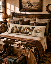 Load image into Gallery viewer, Baha Ranch Western Howdy Highland Cow Body Pillow Cover Made in America
