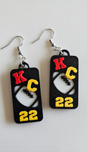Load image into Gallery viewer, 3D Print KC Chiefs Player Number Football Earrings choice of number
