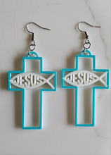 Load image into Gallery viewer, 3D Print Christian Cross Faith Earrings Made in America
