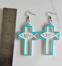 Load image into Gallery viewer, 3D Print Christian Cross Faith Earrings Made in America
