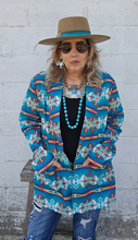 Load image into Gallery viewer, Teal Aztec Women&#39;s Western Blazer
