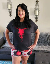 Load image into Gallery viewer, Red Aztec Bull Women&#39;s Western Top and Short Pajama Set
