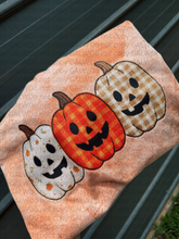 Load image into Gallery viewer, Faux patch stitched three pumpkins tee or sweatshirt
