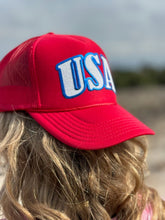 Load image into Gallery viewer, USA in Glitter &amp; Puff Foam Trucker Cap
