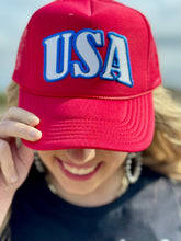 Load image into Gallery viewer, USA in Glitter &amp; Puff Foam Trucker Cap
