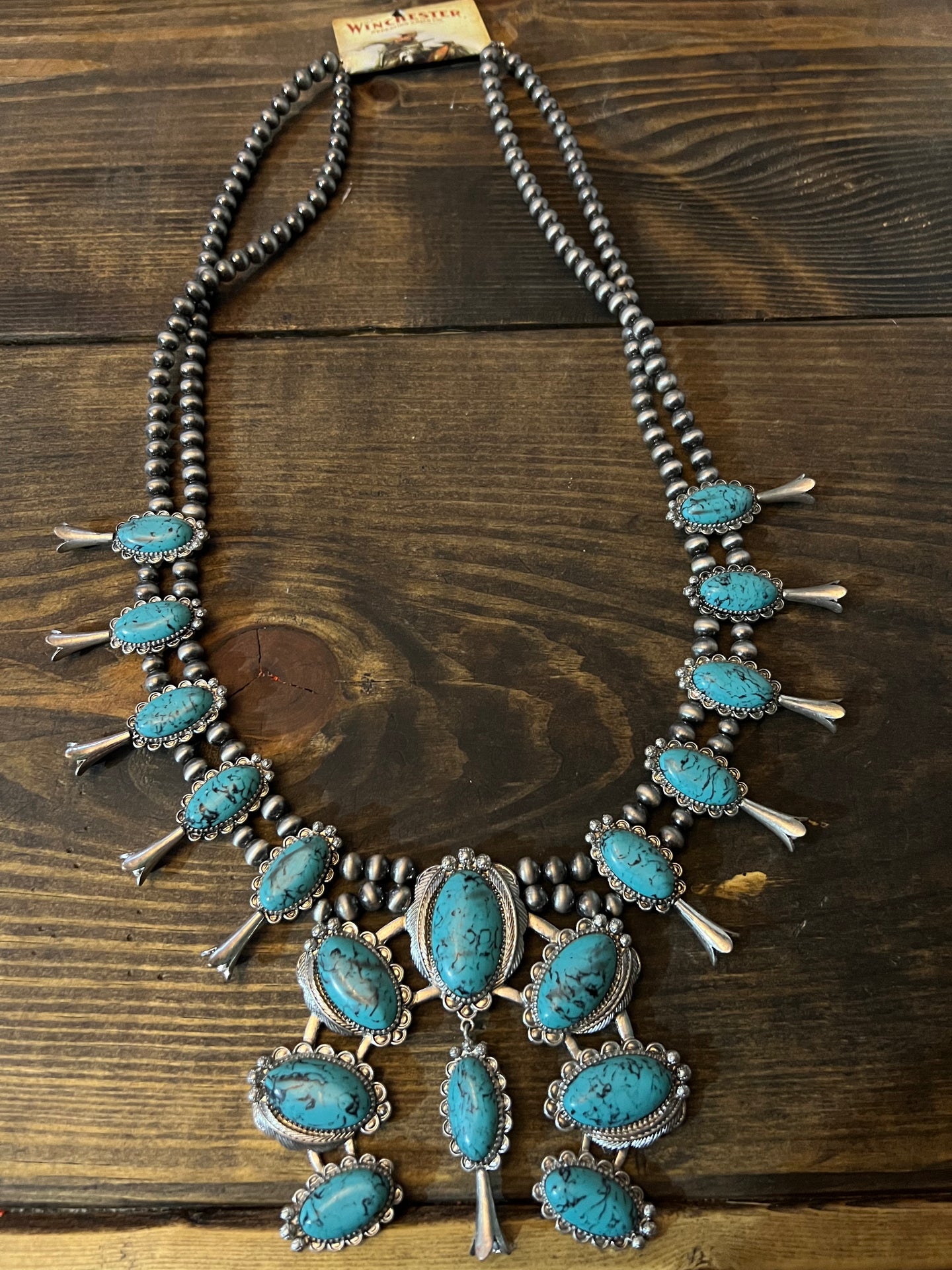 XL turquoise squash blossom necklace