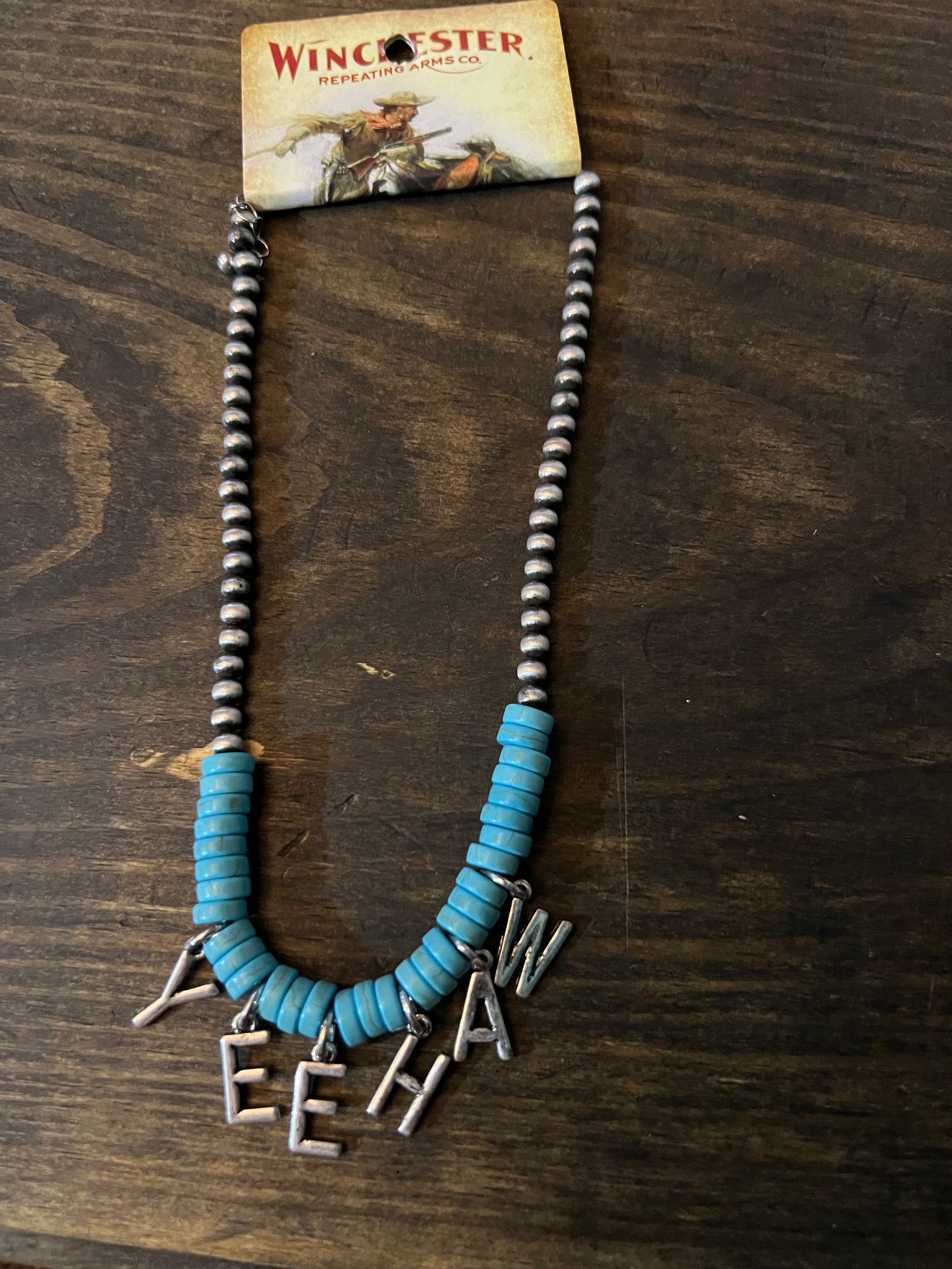 Navajo turquoise stone yeehaw necklace