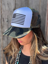 Load image into Gallery viewer, USA Flag on Camo Foam Trucker Cap
