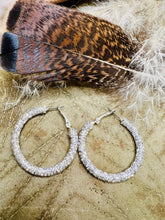 Load image into Gallery viewer, Clear Sparkle Medium Silver Hoops
