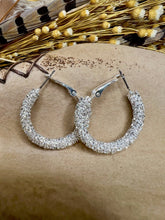 Load image into Gallery viewer, Clear Sparkle Medium Silver Hoops

