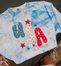 Load image into Gallery viewer, USA stars Graphic Tee | Fourth of July Shirt | Red White &amp; Blue Summer Tee | Cute Americana Graphic Tee | Comfort Colors USA Shirt
