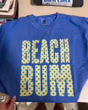 Load image into Gallery viewer, Beach Bum Polka Dot Graphic Tee | Coastal Summer Shirt | Beach Vacation Graphic Tee
