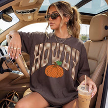 Load image into Gallery viewer, Howdy Pumpkin Graphic Tee | Fall Western Shirt | Gingham Pumpkin Comfort Colors T-Shirt
