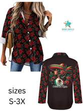 Load image into Gallery viewer, Baha Ranch Colores De Mexico Rose Floral Button Up Blouse
