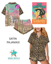 Load image into Gallery viewer, Baha Ranch Retro Pop Western Leopard Desert Cowgirl Satin Pajamas
