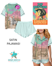 Load image into Gallery viewer, Baha Ranch Retro Pop Western Howdy Desert Cowgirl Satin Pajamas
