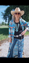Load image into Gallery viewer, Teal Aztec Long Shirt Dress Duster
