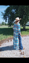 Load image into Gallery viewer, Teal Aztec Long Shirt Dress Duster
