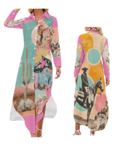 Load image into Gallery viewer, Baha Ranch Retro Pop Western Desert Cowboy Button Up Shirt Dress Duster
