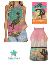 Load image into Gallery viewer, Baha Ranch Cowgirl on the Moon Retro Pop Western Tank Top
