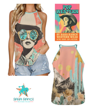 Load image into Gallery viewer, Baha Ranch Turquoise Cowgirl Retro Pop Western Tank Top
