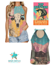 Load image into Gallery viewer, Baha Ranch Bull Skull Retro Pop Western Tank Top
