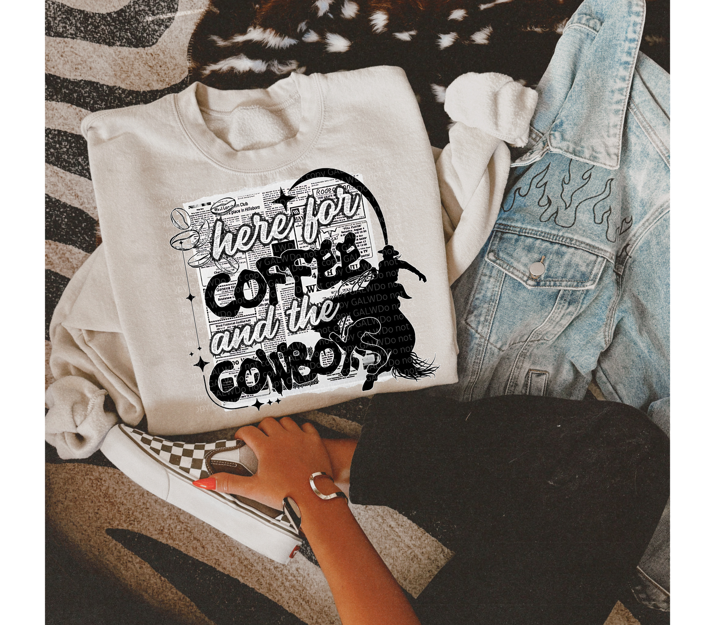 Here for the coffee & the cowboys tee or sweatshirt
