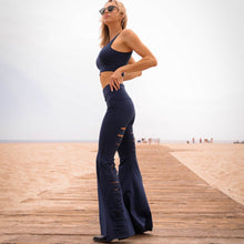 Load image into Gallery viewer, Solid Navy Laser Long Bell Bottom ♡
