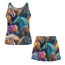 Load image into Gallery viewer, Baha Ranch Colorful Horses Pajama Lounge Tank Shorts Set Made in America
