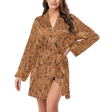 Load image into Gallery viewer, Tooled Leather Print Bronc Women&#39;s Long Sleeve Belted Satin Feel Dressing Lounge Robe
