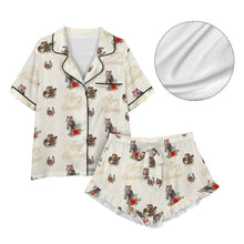 Load image into Gallery viewer, Christmas Horses Cowgirl Western Satin Short Pajama Set
