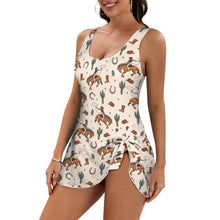 Load image into Gallery viewer, Rodeo Cowboy Print Skirted Swimsuit

