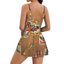 Load image into Gallery viewer, Vintage Cowgirl Collage Skirted Swim Suit
