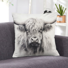 Load image into Gallery viewer, Baha Ranch Black White Highland Velvety Soft Pillow Cover Made in America
