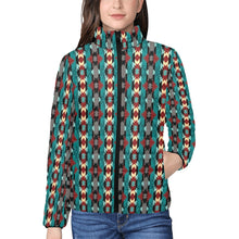 Load image into Gallery viewer, Teal Aztec Women&#39;s Puffy Bomber Jacket

