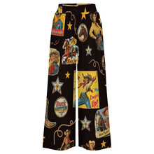 Load image into Gallery viewer, Baha Ranch Vintage Cowgirl Collage High Waisted Wide Leg Pants Inclusive Sizing
