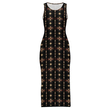 Load image into Gallery viewer, Black and Tan Aztec Sleeveless Bodycon Side Slit Maxi Dress
