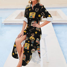 Load image into Gallery viewer, Vintage Cowgirl Collage Western Button-Up Long Sleeve Shirt Dress Duster
