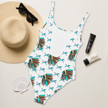 Load image into Gallery viewer, Yeehaw Turquoise Running Horse Headdress One-Piece Swimsuit
