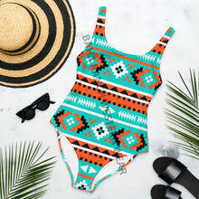 Load image into Gallery viewer, Yeehaw Turquoise Orange Aztec One-Piece Swimsuit
