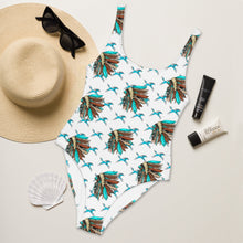Load image into Gallery viewer, Yeehaw Turquoise Running Horse Headdress One-Piece Swimsuit
