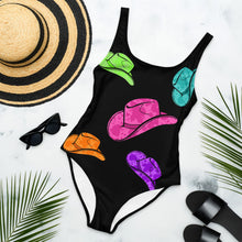 Load image into Gallery viewer, Yeehaw All Neon Hat One-Piece Swimsuit
