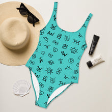 Load image into Gallery viewer, Yeehaw Turquoise Cattle Brands One-Piece Swimsuit
