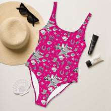 Load image into Gallery viewer, Baha Ranch Yeehaw Rhinestone Cowgirl Magenta One-Piece Swimsuit
