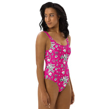 Load image into Gallery viewer, Baha Ranch Yeehaw Rhinestone Cowgirl Magenta One-Piece Swimsuit
