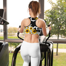 Load image into Gallery viewer, Cow Print Sunflower Sports Bra
