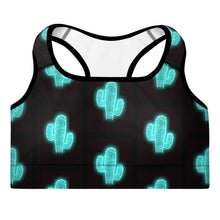 Load image into Gallery viewer, Turquoise Neon Cactus Padded Sports Bra

